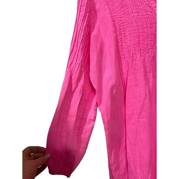 Vineyard Vines Womens Small Pink Pleated Tunic Top 100% Linen Long Sleeve - Picture 5 of 8